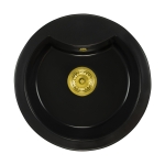 Zlewozmywak Granitowy Jednokomorowy Okrągły Mila - Czarny - Złoty Syfon